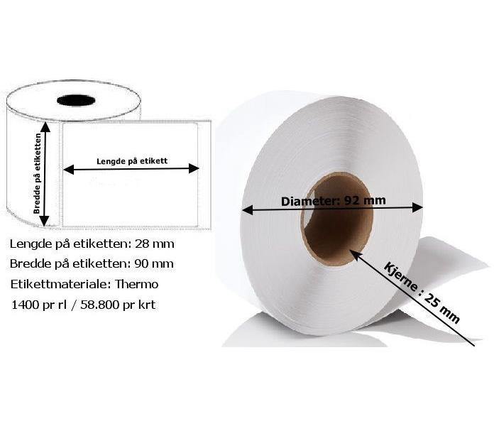 9418610  300047 Termoetikett 90x28 mm TermoEco 1400 stk./rull | 25 mm kjerne